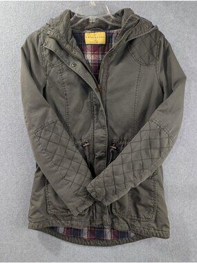 Prince & Fox Jacket Juniors Small Green Hooded Quilted Plaid Lined Anorak Coat